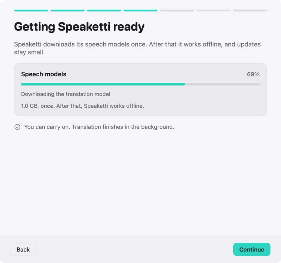 Speaketti setup: Let the speech models download